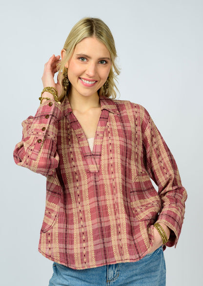 Popover Plaid Shirt - Rose TOP Ivy Jane
