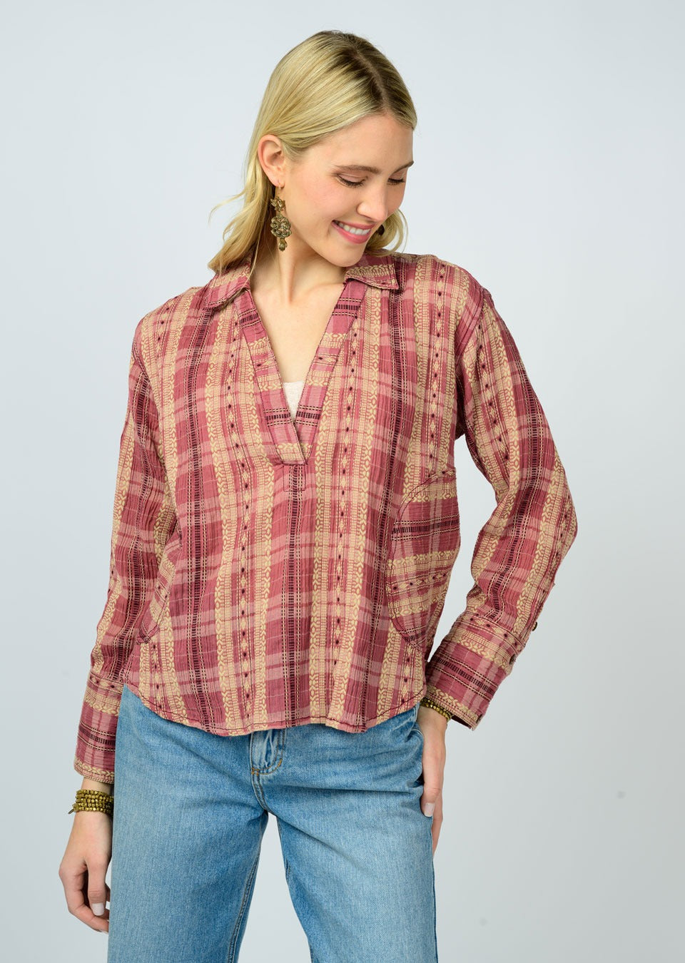 Popover Plaid Shirt - Rose TOP Ivy Jane