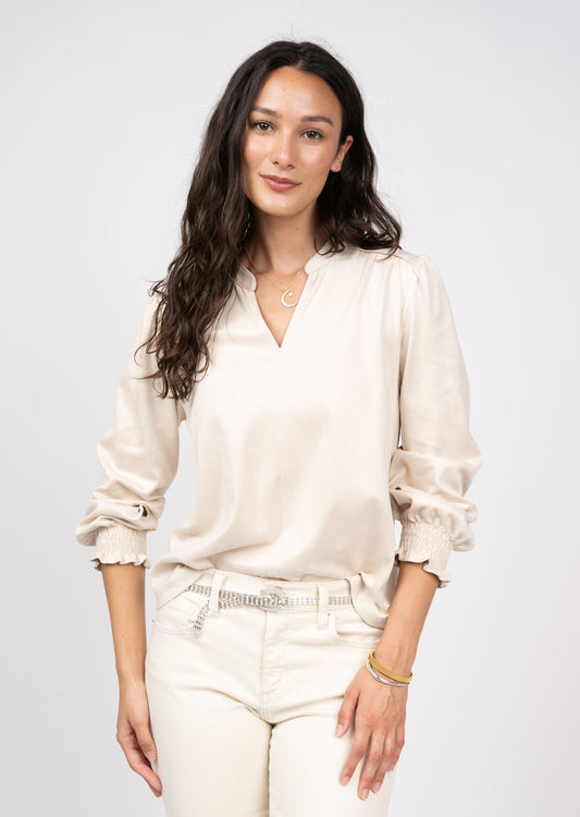 Long Sleeve Suede Top - Ivory