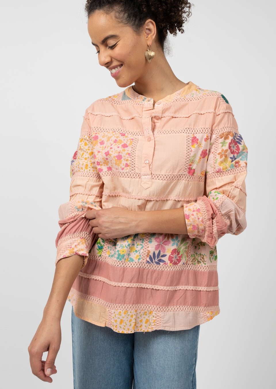 Pink Patchwork Multi Patterned Top Blouses Ivy Jane   