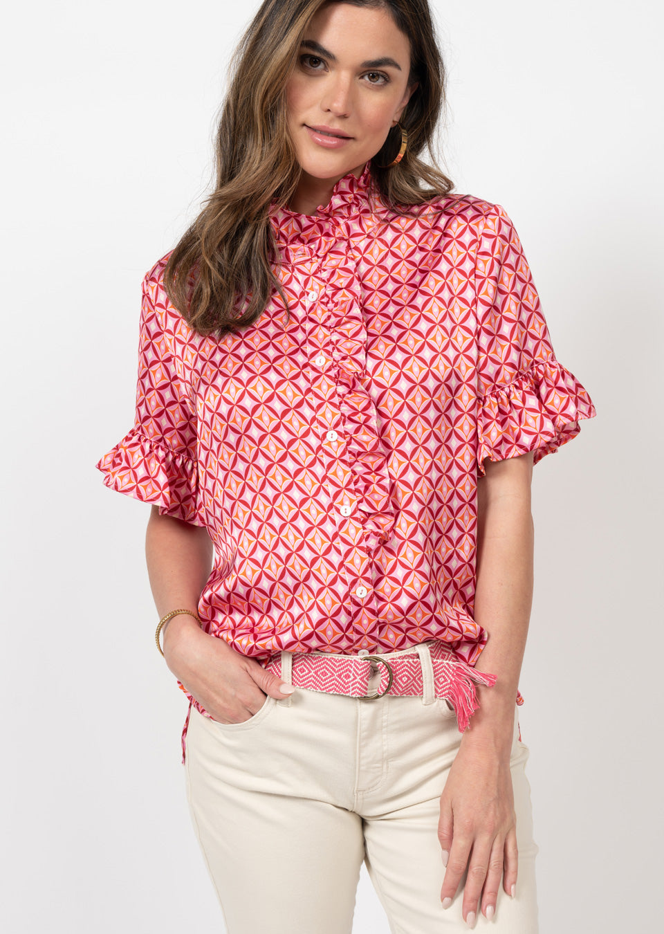 Satin Ruffle Pink Shirt Shirts & Tops Ivy Jane   
