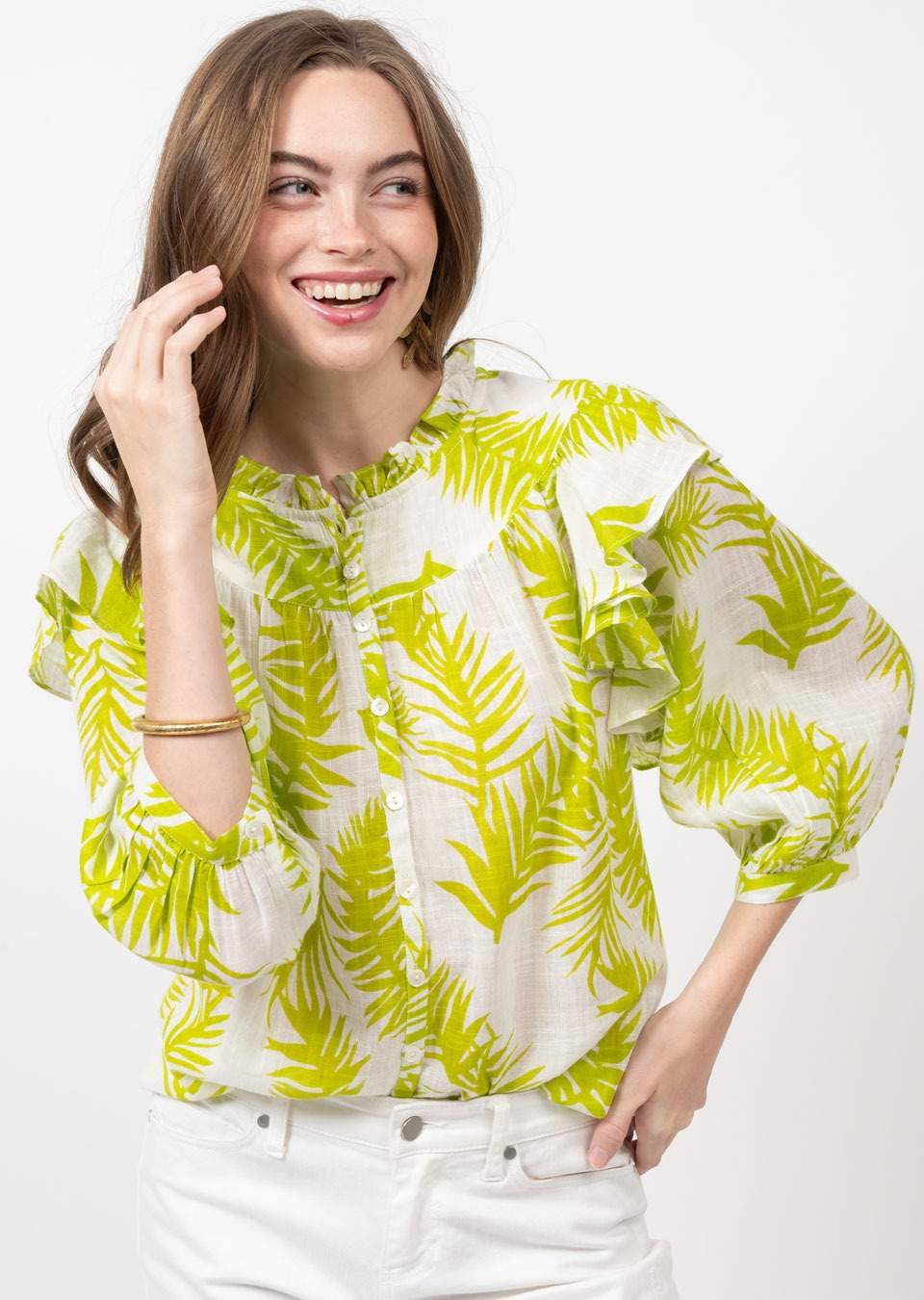 Under the Palms Top - Lime Ruffled Tops Ivy Jane   