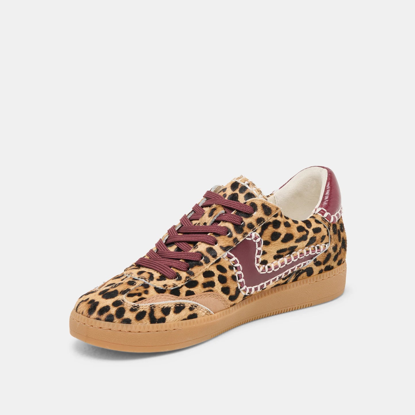 Notice Stitch Sneakers - Burgundy Leopard Calf Hair Sneakers Dolce Vita