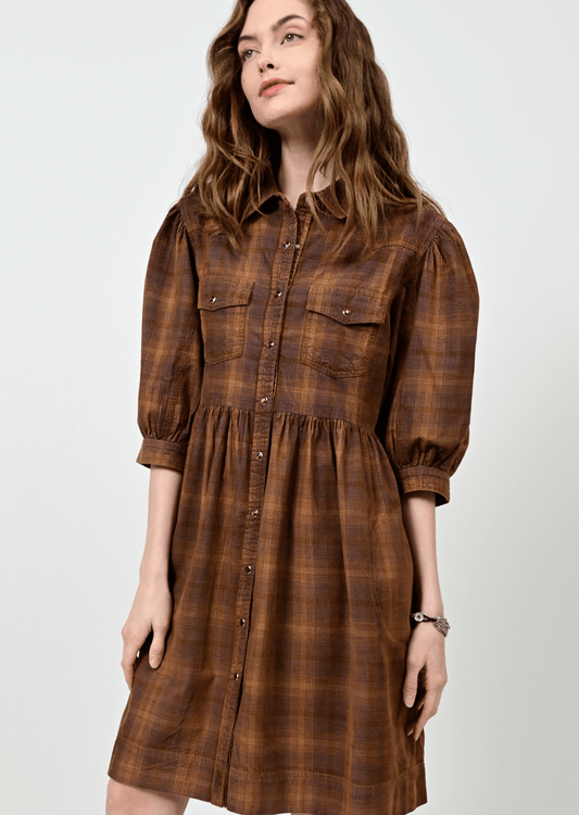 Ombre Plaid Snap Dress - Brown Dress Ivy Jane   