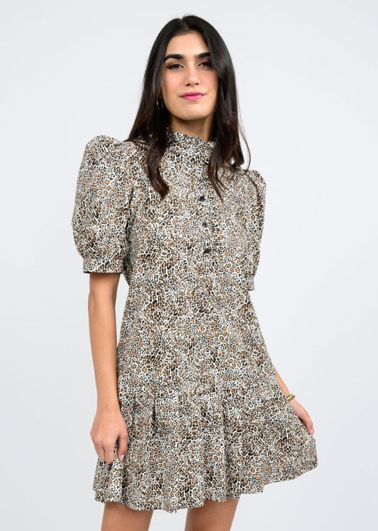 Leopard Pleated Dress - Natural Dresses Ivy Jane