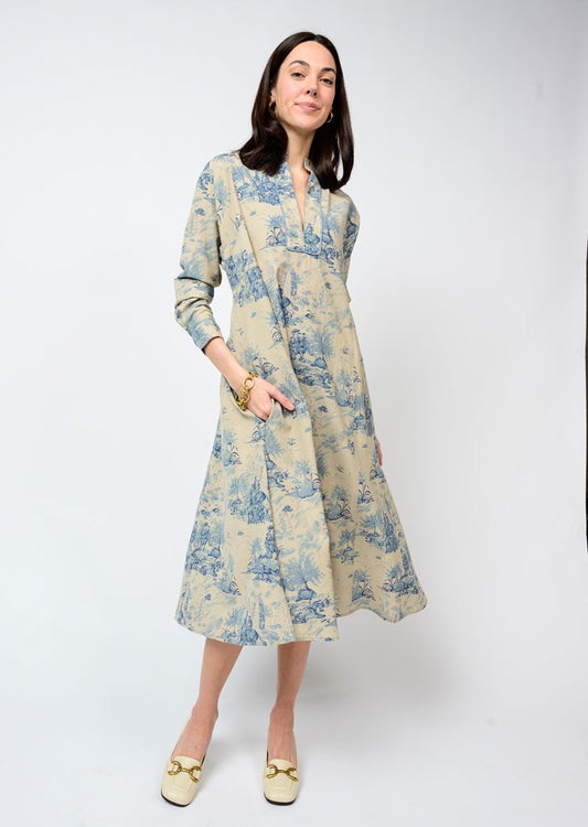 Toile Midi Dress - Blue Midi Dresses Uncle Frank