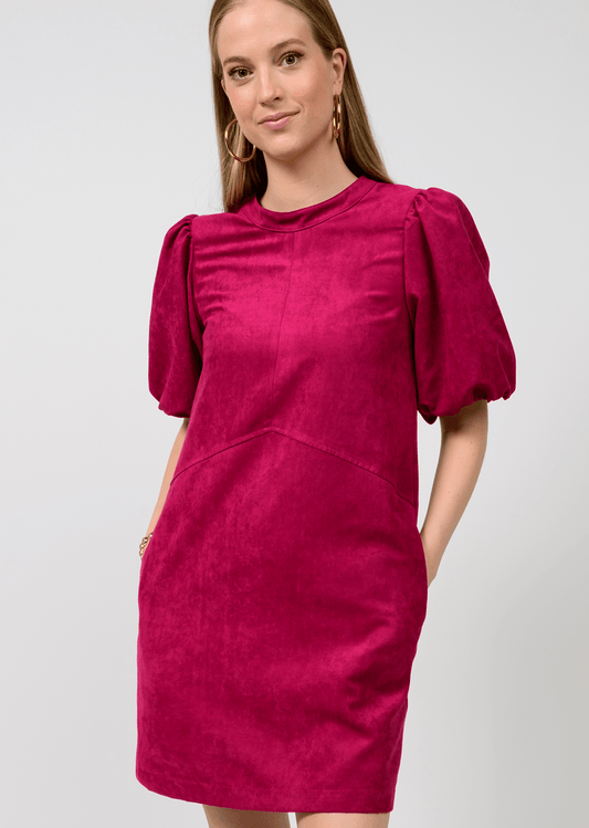 Pouf Sleeve Suede Magenta Dress DRESSES Uncle Frank   