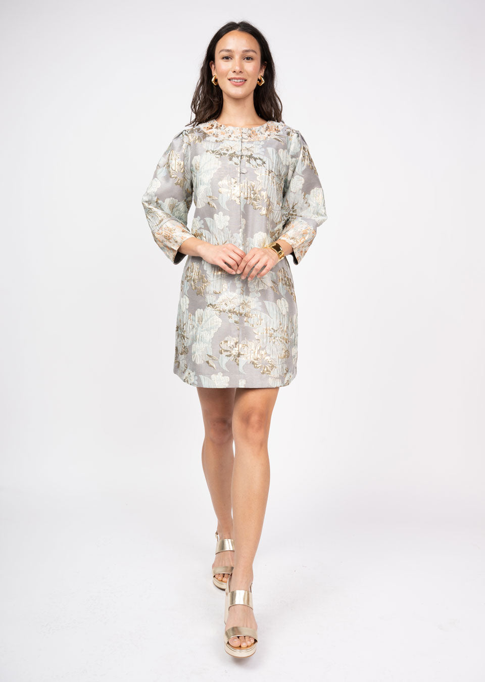 Jacquard Button Neck Dress Dresses Uncle Frank