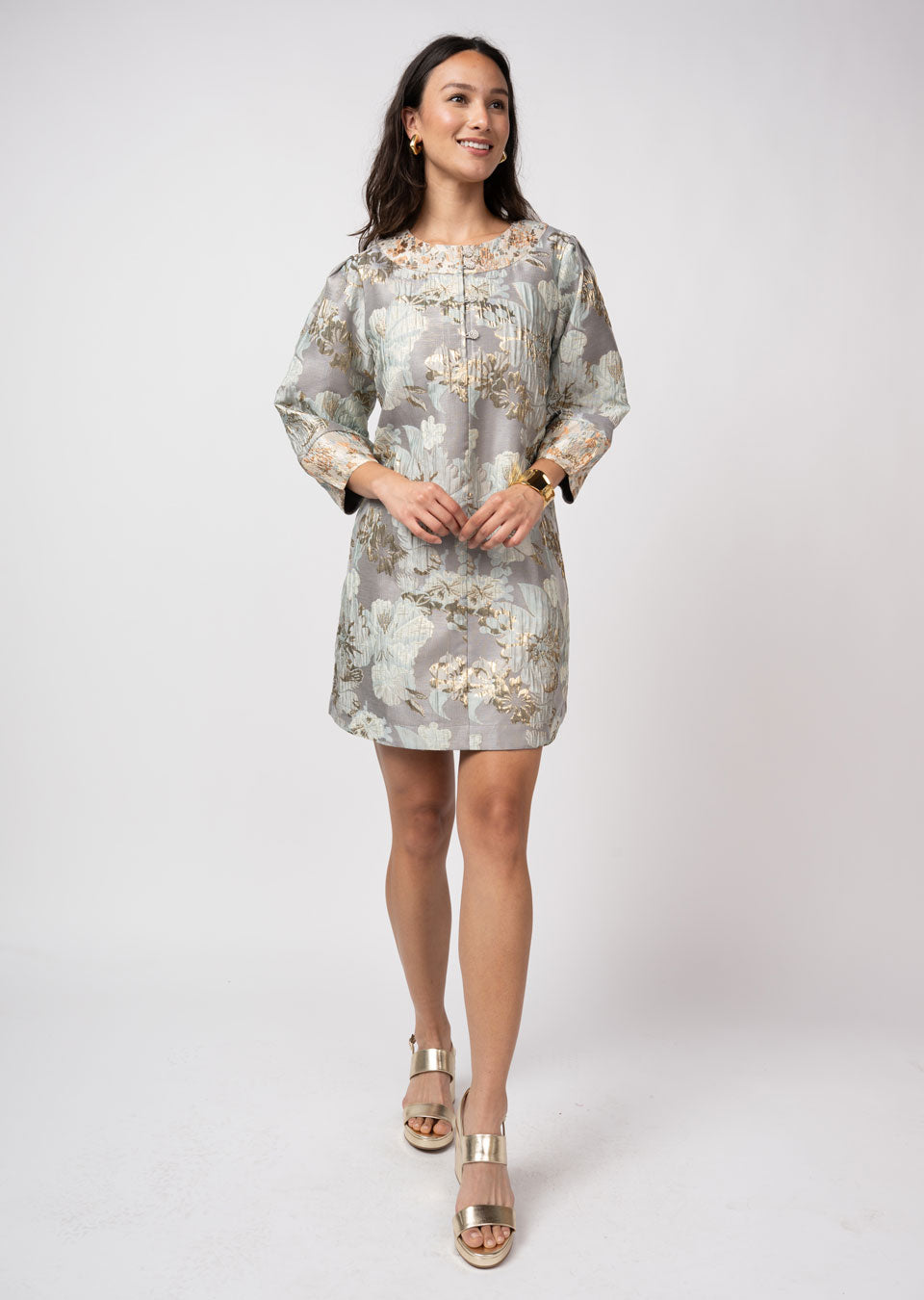 Jacquard Button Neck Dress Dresses Uncle Frank