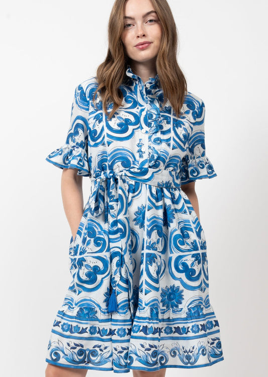 Tile Pattern Blue Dress Mini Dresses Ivy Jane   