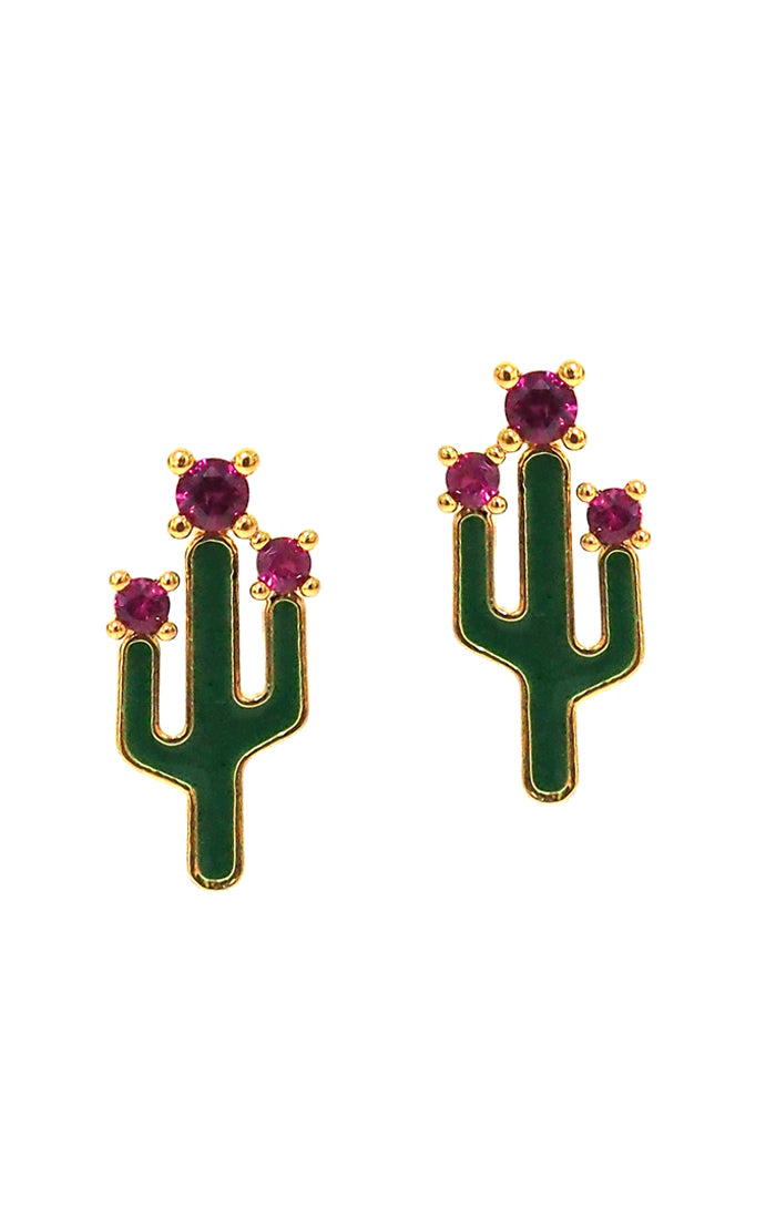 Cactus Studs with Pink Stone Accents Earrings Tai Jewelry