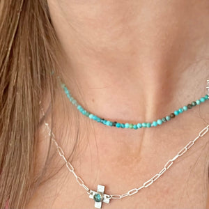 Dainty Kelly Cross with Turquoise Necklace