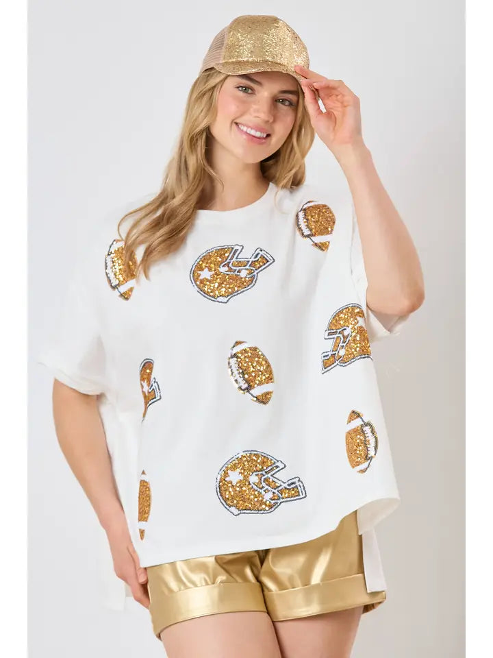 Football & Helmet Sequins Top Top Fantastic Fawn   