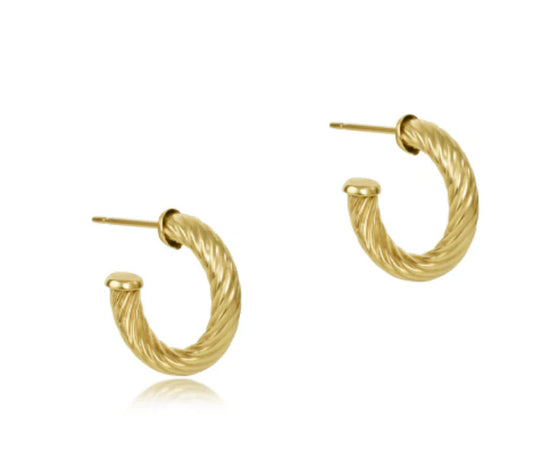 Round Gold 0.5" Post Hoop - 4mm - Textured Twist Earrings ENEWTON
