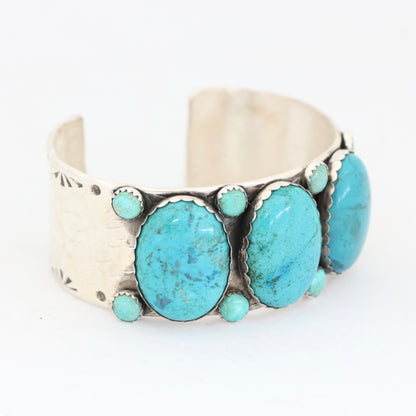 1" Large Oval Turquoise Stamped Sterling Cuff Cuffs Richard Schmidt   