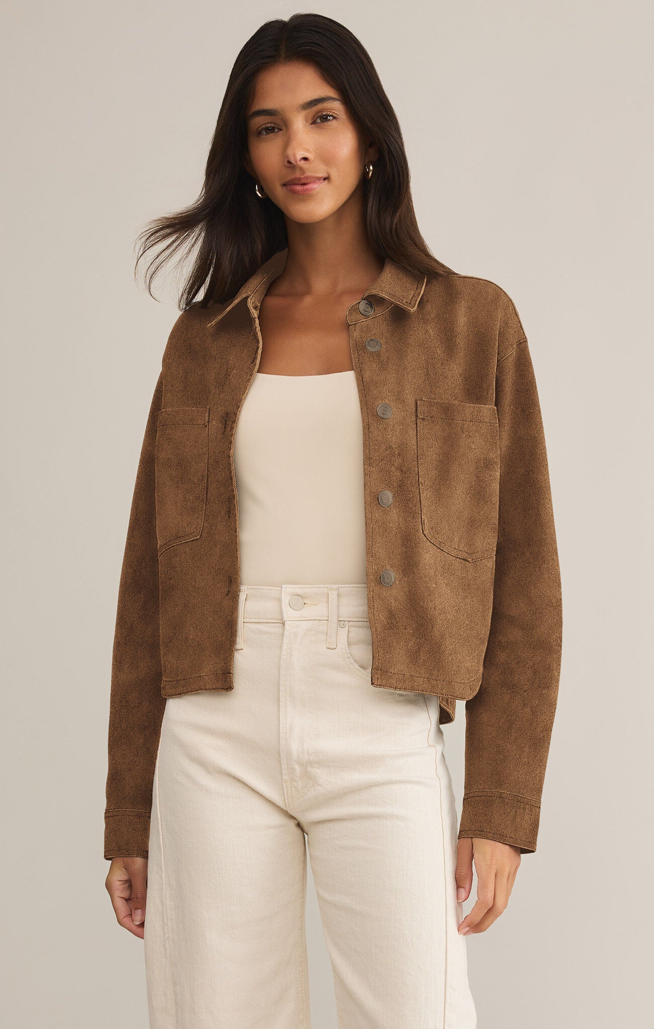 All Day Cropped Suede Jacket - Coconut CARDYORJKT Z Supply