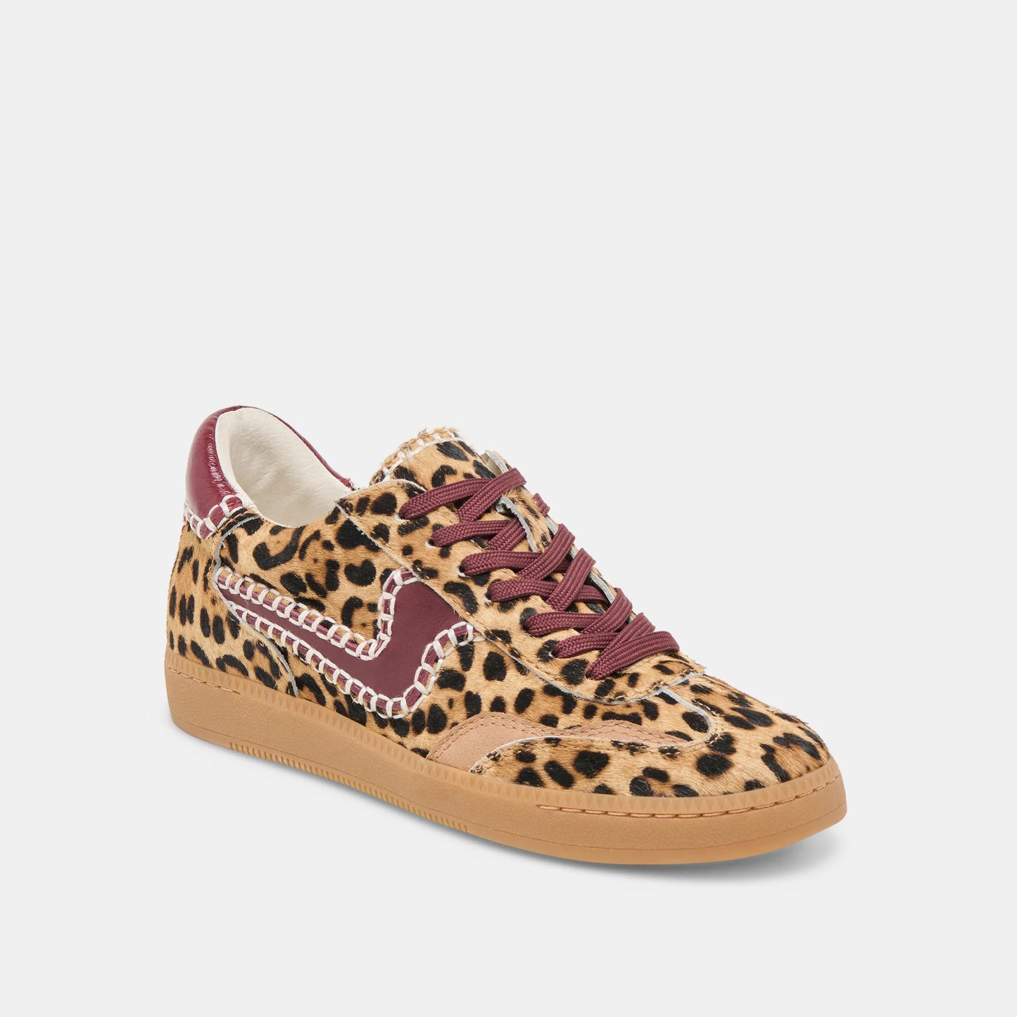 Notice Stitch Sneakers - Burgundy Leopard Calf Hair Sneakers Dolce Vita