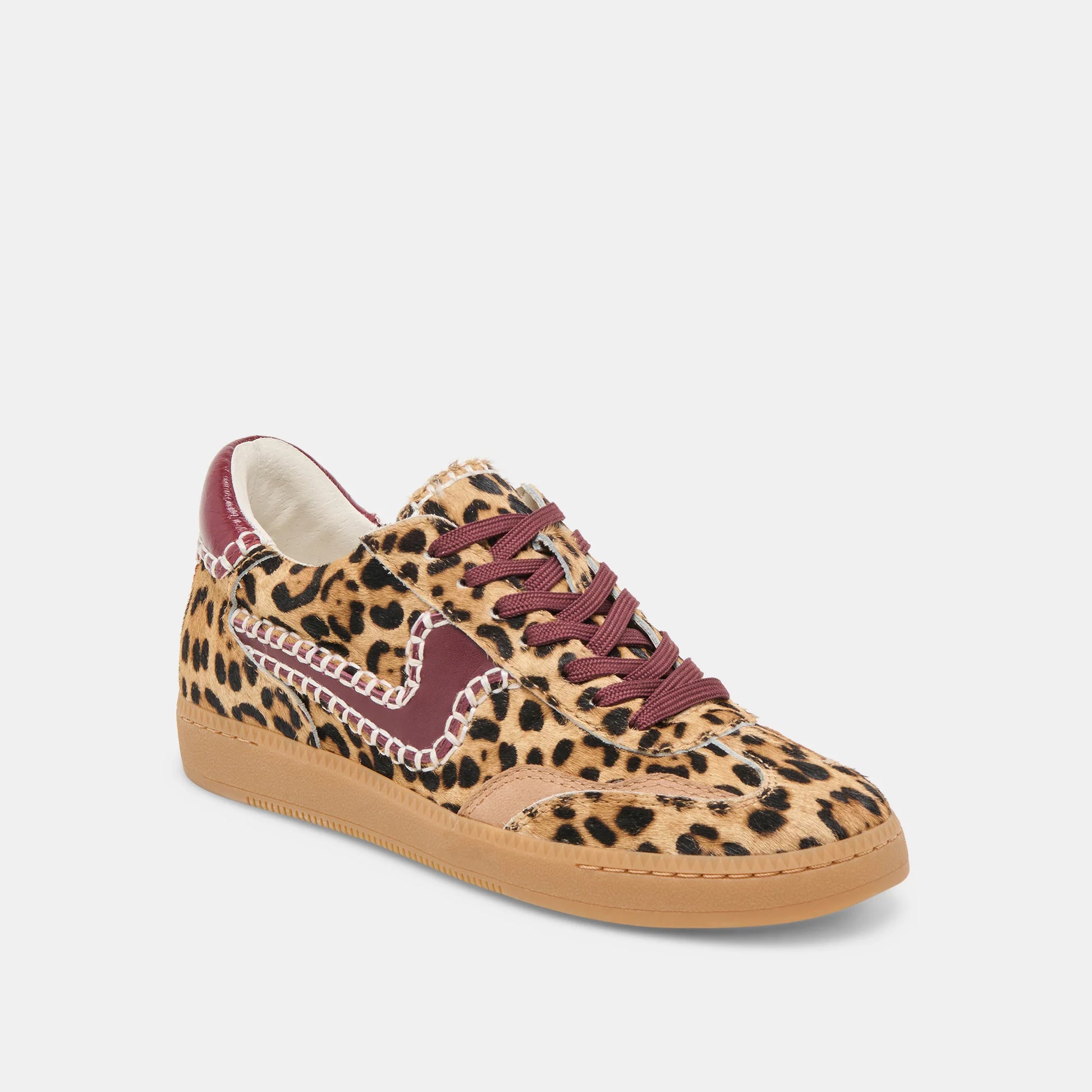 Notice Stitch Sneakers - Burgundy Leopard Calf Hair Sneakers Dolce Vita