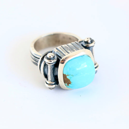 Drum Ring with Stone Rings Dian Malouf All Silver 6 (Allow 6-8 weeks) Kingman Turquoise