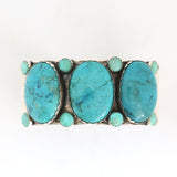 1" Large Oval Turquoise Stamped Sterling Cuff