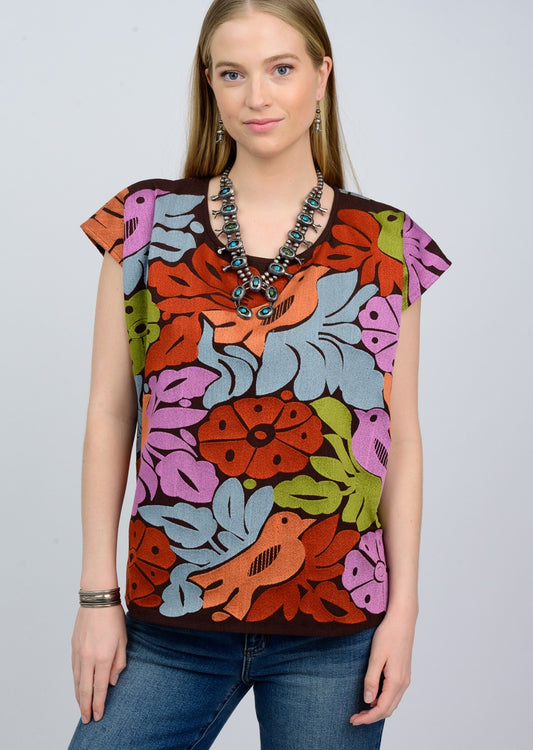 Alma Colorful Emboridery Top - Brown TOP Ivy Jane   