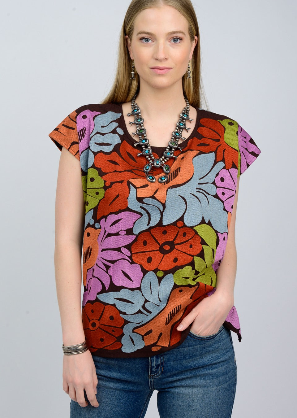 Alma Colorful Emboridery Top - Brown TOP Ivy Jane   