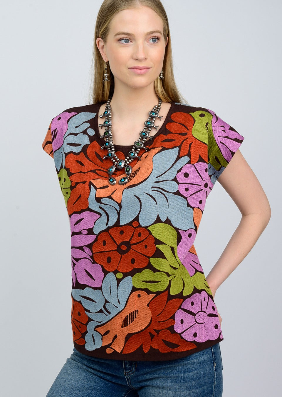 Alma Colorful Emboridery Top - Brown TOP Ivy Jane   