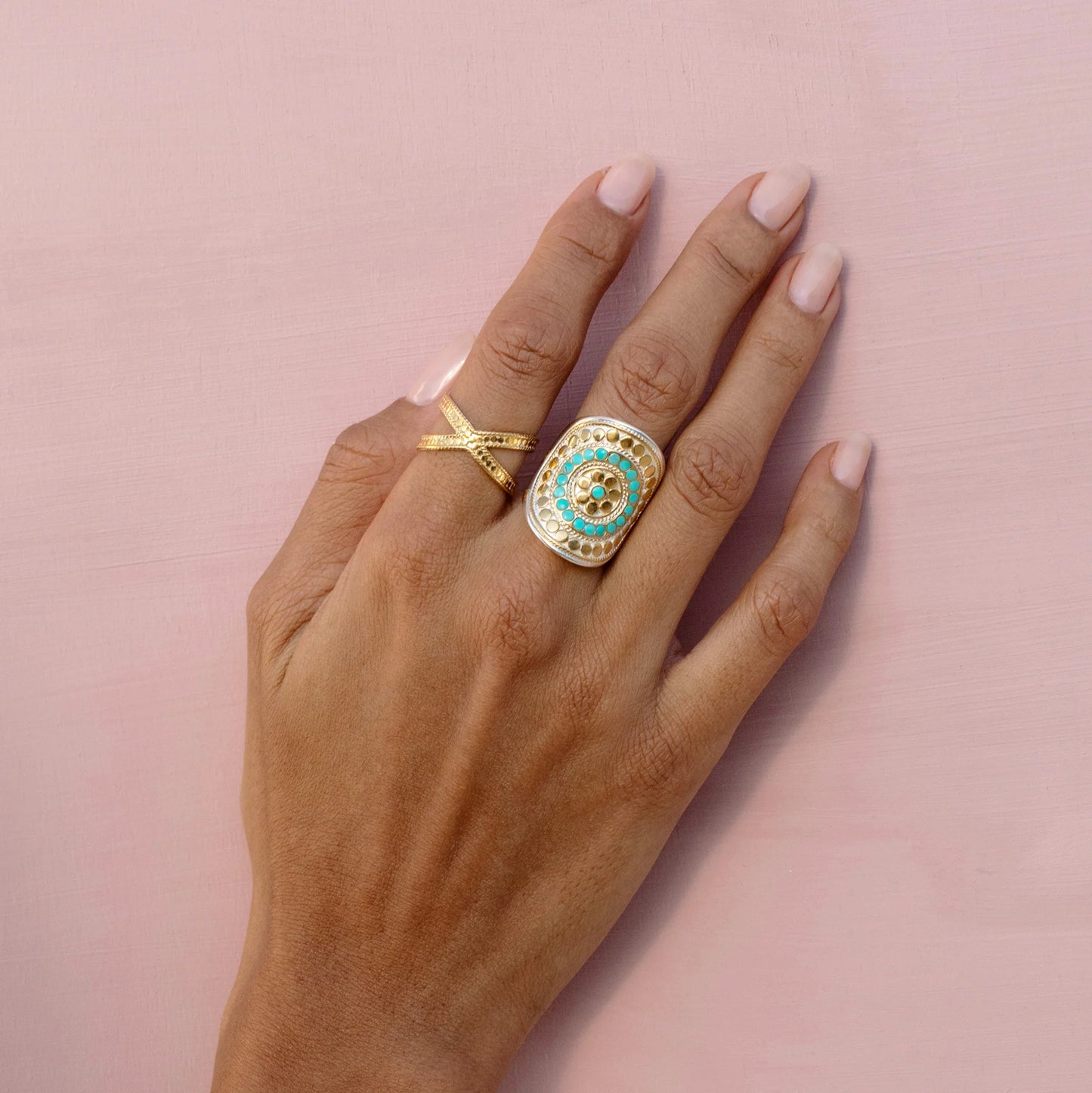 Flora Gold & Turquoise Saddle Ring - Size 9