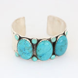1" Large Oval Turquoise Stamped Sterling Cuff