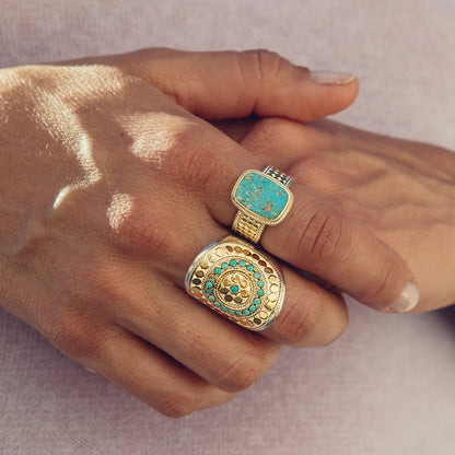 Flora Gold & Turquoise Saddle Ring - Size 9