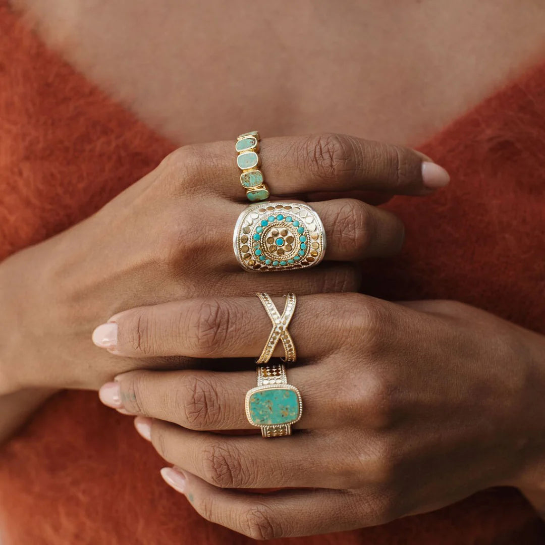 Flora Gold & Turquoise Saddle Ring - Size 9