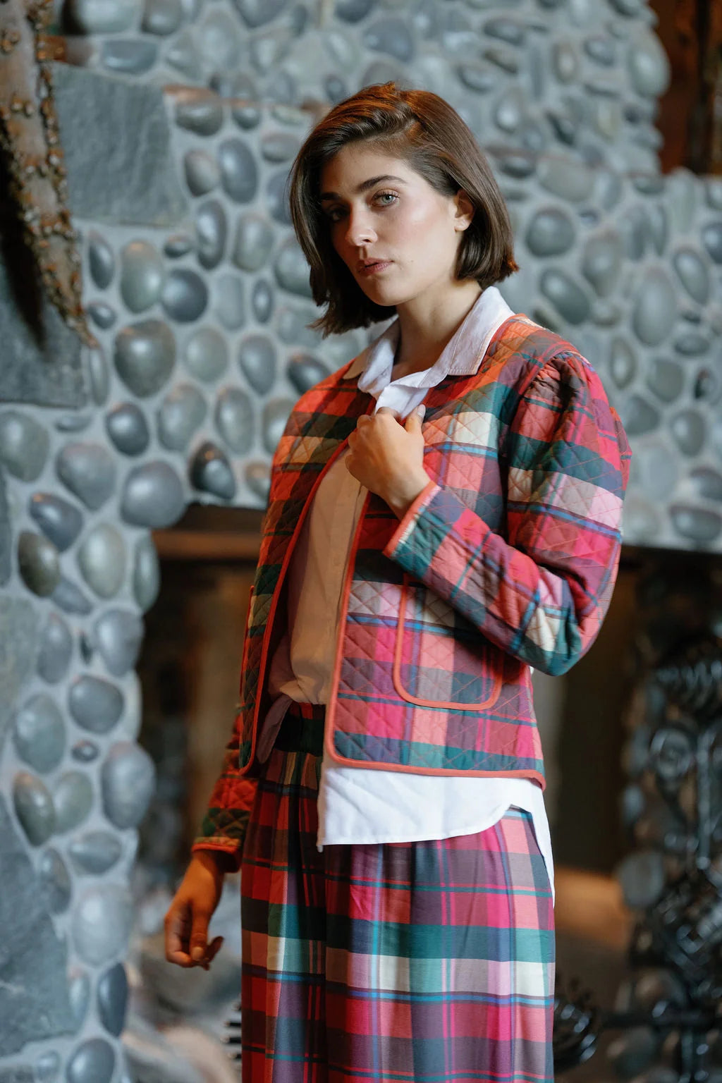 Charlotte Quilted Plaid Jacket - Checker Pink CARDYORJKT Briton Court