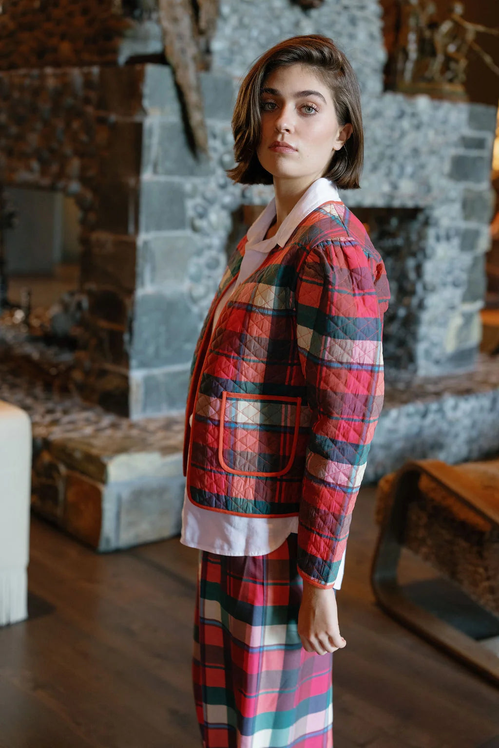 Charlotte Quilted Plaid Jacket - Checker Pink CARDYORJKT Briton Court