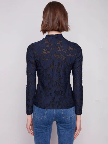 Long Sleeve Burnout Mesh Mock Neck Top TOP Charlie B