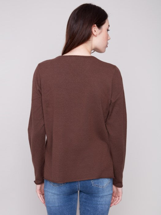 Plushy V-Neck Long Sleeve Basic Sweater - Mocha Sweaters Charlie B