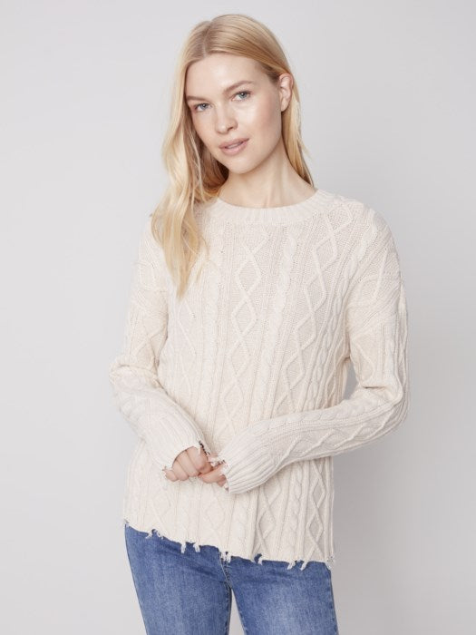 Cable Knit Sweater - Ecru Shirts & Tops Charlie B   