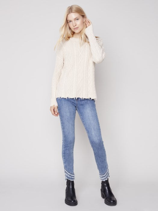 Cable Knit Sweater - Ecru Shirts & Tops Charlie B   