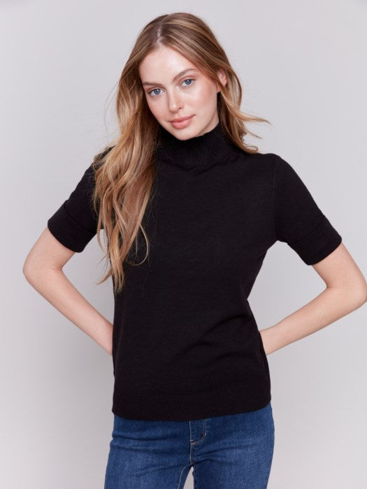 Mock Neck Basic Sweater - Black Top Charlie B   