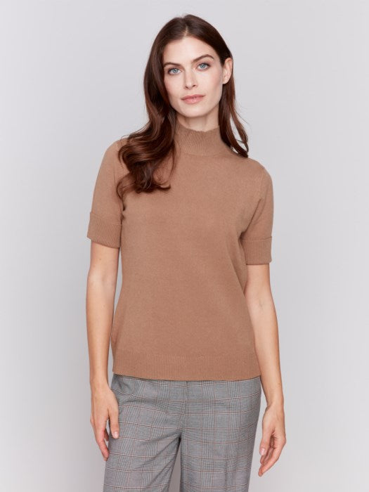 Mock Neck Basic Sweater - Truffle Top Charlie B   