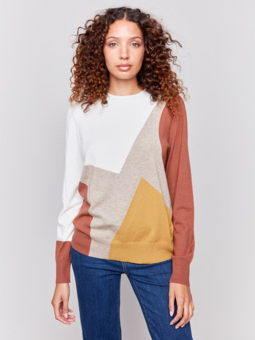 Color Block Basic Plushy Sweater - Ecru Top Charlie B   