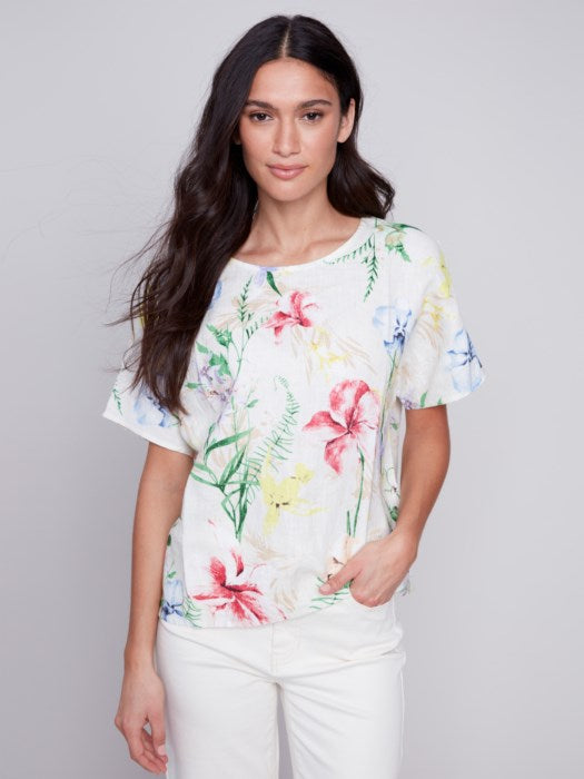 Printed Linen Dolman Top - Wildflower Shirts & Tops Charlie B   