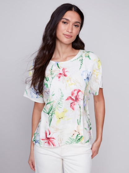 Printed Linen Dolman Top - Wildflower Shirts & Tops Charlie B   