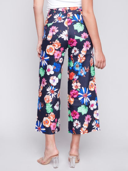 Printed Wide Leg Pant With Patch Pockets - Gardenia Pants Charlie B   