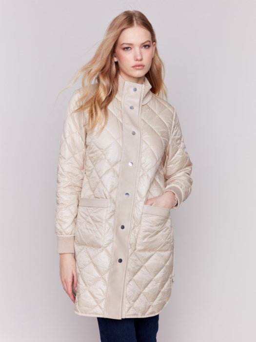 Reversible Long Quilted Jacket - Champagne Coats & Jackets Charlie B   