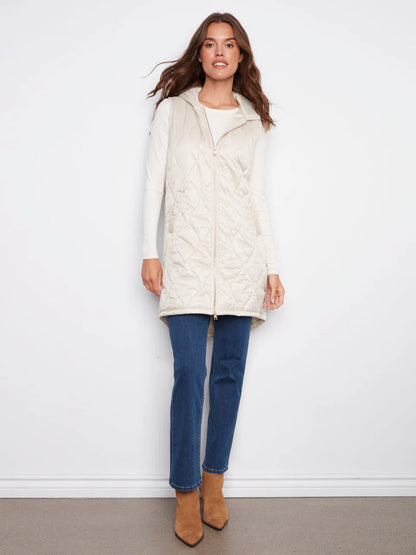 Pearlized Long Hooded Vest - Champagne VESTS Charlie B