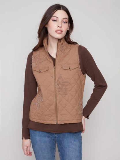 Boucle Quilted Short Vest - Khaki Vests Charlie B