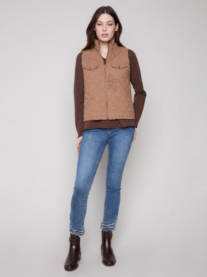 Boucle Quilted Short Vest - Khaki Vests Charlie B