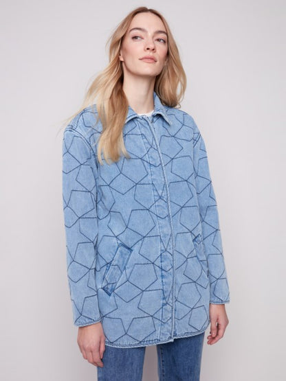 Star Quilted Denim Jacket with Welt Pockets - Light Blue CARDYORJKT Charlie B