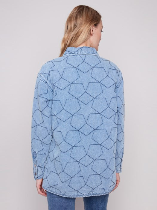 Star Quilted Denim Jacket with Welt Pockets - Light Blue CARDYORJKT Charlie B