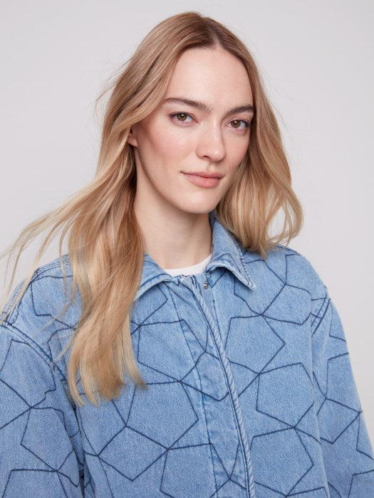 Star Quilted Denim Jacket with Welt Pockets - Light Blue CARDYORJKT Charlie B